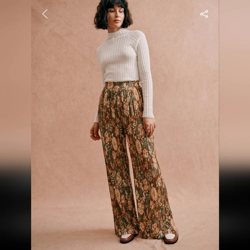 Sezane Cyrano Pleated Flowy Trousers - Floral Brown - Picture 1 of 4